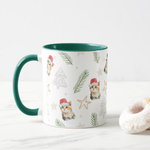 Groene waterverf kitten cat Santa Vrolijk Kerstfee Mok