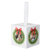 Groene Waterverf Krans Foto Moderne Kerst Kubus Ornament (Voorkant hoekig)