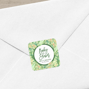 Groene Waterverf laat tropisch Baby shower achter Vierkante Sticker