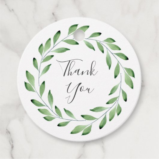 Groene Waterverf Leaf Branches Wreath Bedankjes Labels (Voorkant)