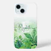 Groene Waterverf Leaf Elegant Script Monogrammed Case-Mate iPhone Case (Achterkant)