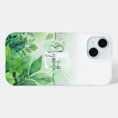 Groene Waterverf Leaf Elegant Script Monogrammed Case-Mate iPhone Case (Achterkant (horizontaal))