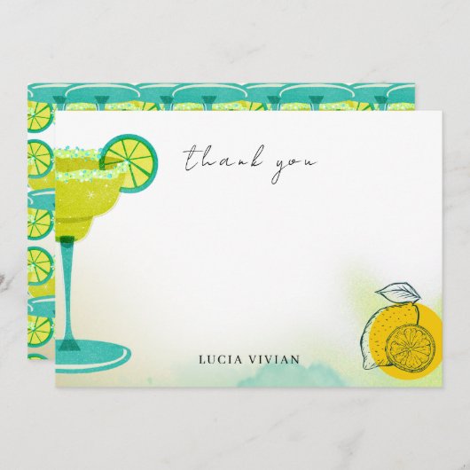 Groene Waterverf Margarita Lime Bruiloftsborrel Bedankkaart (Voorkant / Achterkant)