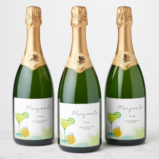 Groene Waterverf Margarita Lime Bruiloftsborrel Sparkling Wijnetiket (Flessen)