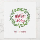 Groene waterverf met gelukkigste feestdagen wijn etiket (Enkel label)