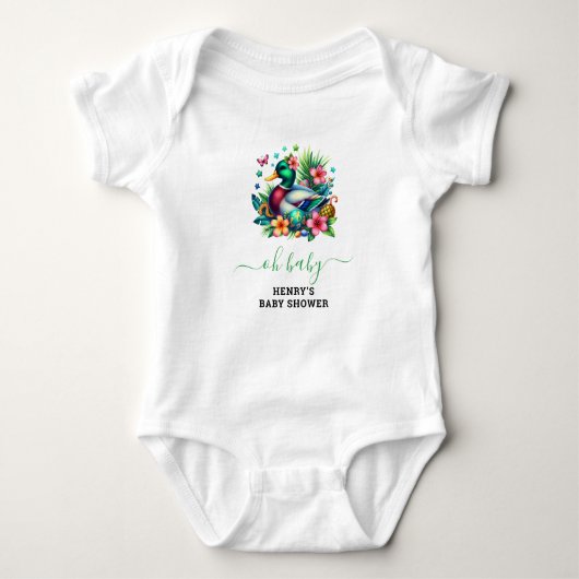 groene Waterverf One Lucky Duck Boy 1st Birthday Romper (Voorkant)