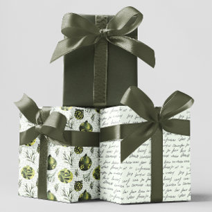 Groene Waterverf Ornamenten Twigs Leaf Christmas Inpakpapier Vel