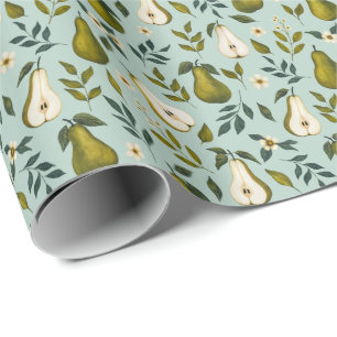 Groene Waterverf Parelmoespatroon op Stofblauw Cadeaupapier