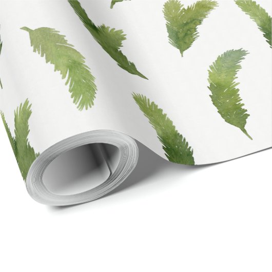 Groene Waterverf Pine Tree Branches Christmas Cadeaupapier (Rol Hoek)