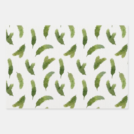 Groene Waterverf Pine Tree Branches Christmas Inpakpapier Vel (Voorkant 3)