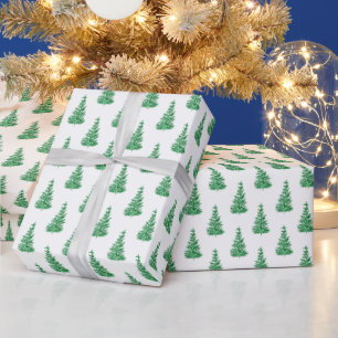 Groene Waterverf Pine Tree Patroon Cadeaupapier
