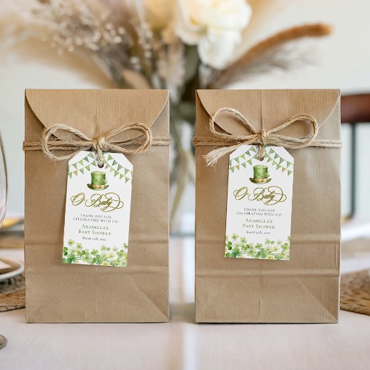 Groene Waterverf Shamrock Baby shower Cadeaulabel