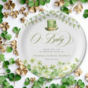 Groene Waterverf Shamrock Baby shower Papieren Bordje
