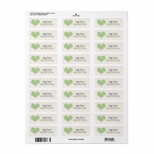Groene Waterverf Shamrock Heart St. Patrick's Day Etiket (Full Sheet)