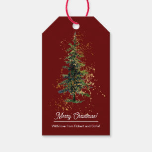 Groene Waterverf Spruce Merry Christmas Red Cadeaulabel