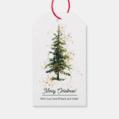 Groene Waterverf Spruce Merry Christmas White Cadeaulabel (Achterkant)