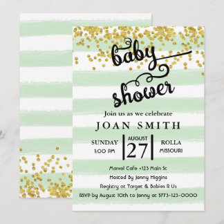 Groene Waterverf Stripes Baby shower Uitnodiging