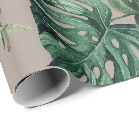 Groene Waterverf Tropische bladeren Cadeaupapier (Rol Hoek)