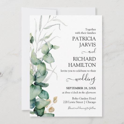 Groene Waterverf Trouw Uitnodiging (Voorkant)