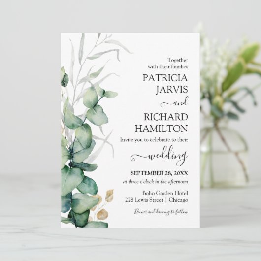 Groene Waterverf Trouw Uitnodiging (Staand voorkant)