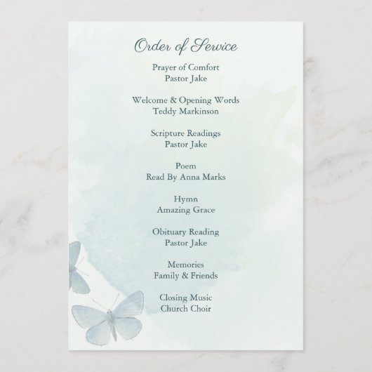 Groene Waterverf Vlinderbegrafenisdiensten Programma (Achterkant)