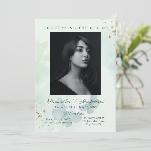 Groene Waterverf Vlinderbegrafenisdiensten Programma (Staand voorkant)