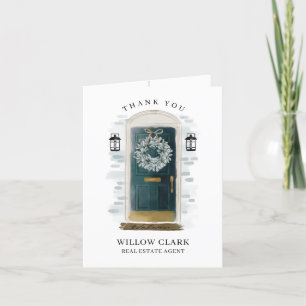 Groene Waterverf voor deur en grote dank Bedankkaart