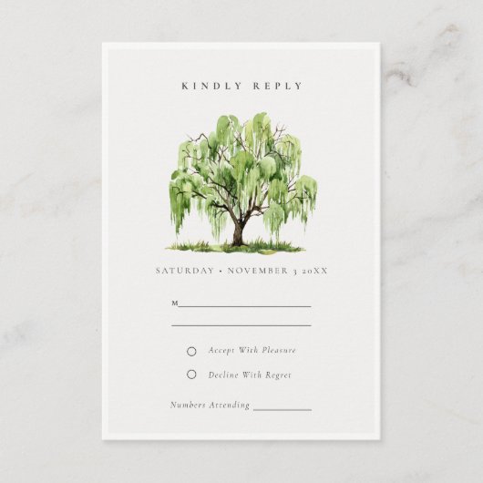 Groene Waterverf Willow Tree Boerderij Weddenschap Informatiekaartje (Voorkant)