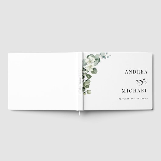 Groene Waterverf Witte Eucalyptus Bloemenbruiloft Gastenboek (Volledig)