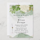 Groene Waterverf Witte rozen Brunch & Bubble Kaart (Voorkant)