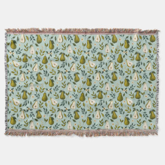 Groene Waterverfpatroon met Peer op Stofblauw Deken