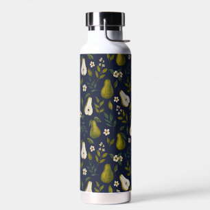 Groene Waterverfpatroon van Peer op Donkerblauw Waterfles