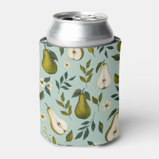 Groene Waterverfpatroon van Peer op Stofblauw Blikjeskoeler