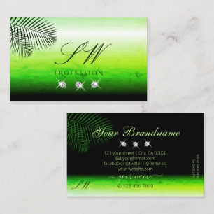 Groene Waterverven Palm Leaves Diamonds Monogram Visitekaartje