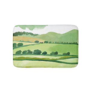 Groene Weelderige Heuvel Natuur Aquarel Badmat