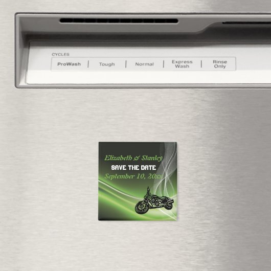 Groene weg biker/motorfiets trouw Save the Date Magneet (Insitu (Vaatwasser))