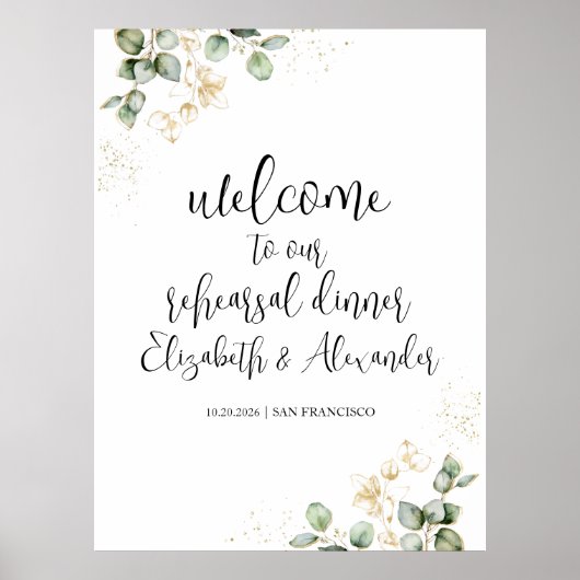 Groene Welkomstkaart voor Oefendiner Huwelijk Poster (Voorkant)