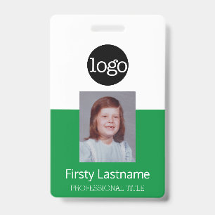 Groene werknemer - foto, streepjescode, logo, naam badge