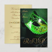 Groene Wervel Masquerade Masker RSVP Uitnodiging (Voorkant / Achterkant)