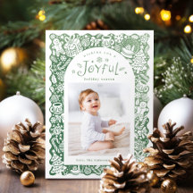 Groene Whimsical Hand Getekende Vrolijke Vakantie 
