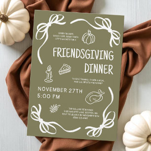 Groene Whimsical Handgetekende Friendsgiving-diner Kaart