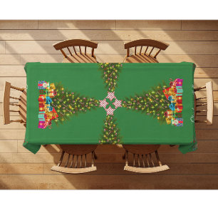 Groene Whimsical Kerstboom Grappige Rendieren  Tafelkleed