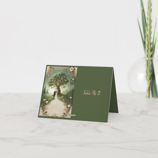 Groene Whimsical Middeleeuws Bos Trouwtafel Kaart (Achterkant)