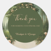 Groene Whimsical Middeleeuws Bos Wedding bedankt Ronde Sticker (Voorkant)
