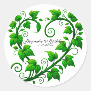 Groene Wijnstok Hartblaadjes Verjaardagsfeestje Ronde Sticker