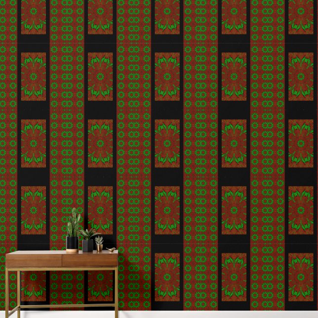 Groene Wildbloem in het rood Behang (Hal)