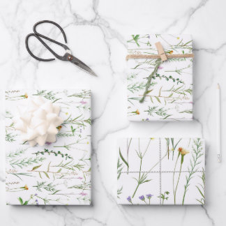 Groene wilde bloemen inpakpapier vel