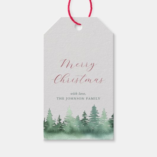 Groene Wilde Bos Kerstbomen Cadeaulabel (Voorkant)