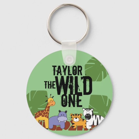 Groene wilde eenSafari-dieren gepersonaliseerd Sleutelhanger (Voorkant)