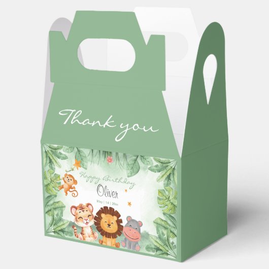 Groene wilde Oerwoud dieren Tropical Boy Verjaarda Bedankdoosjes (Geopend)